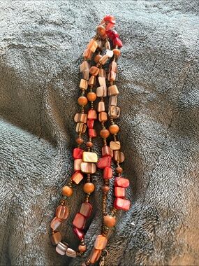 Handcrafted Multistrand Red & Brown Nacre Beaded Necklace